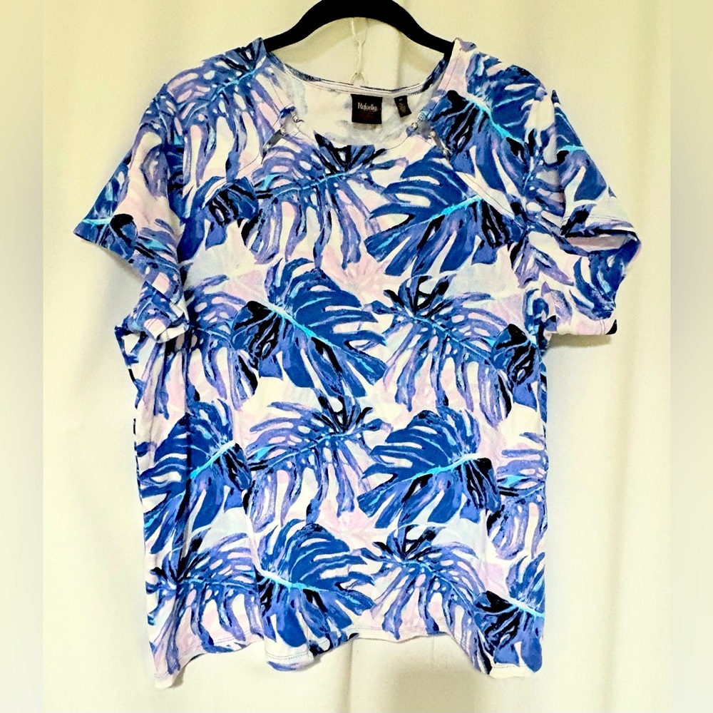 Women’s Plus Sz 2x Tropical Cotton T Shirt By Raphael Bold Colorful Excellent